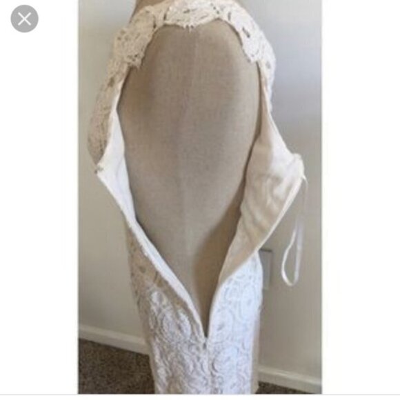 MERONA Romantic Boho One Shoulder Ivory Cream Lace Crochet Dress Sz 6 - Picture 3 of 5